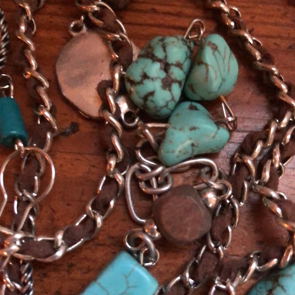 Vintage CHICOs Dual Layer Authentic Turquoise Suede Maxi Statement Necklace - Picture 8 of 16